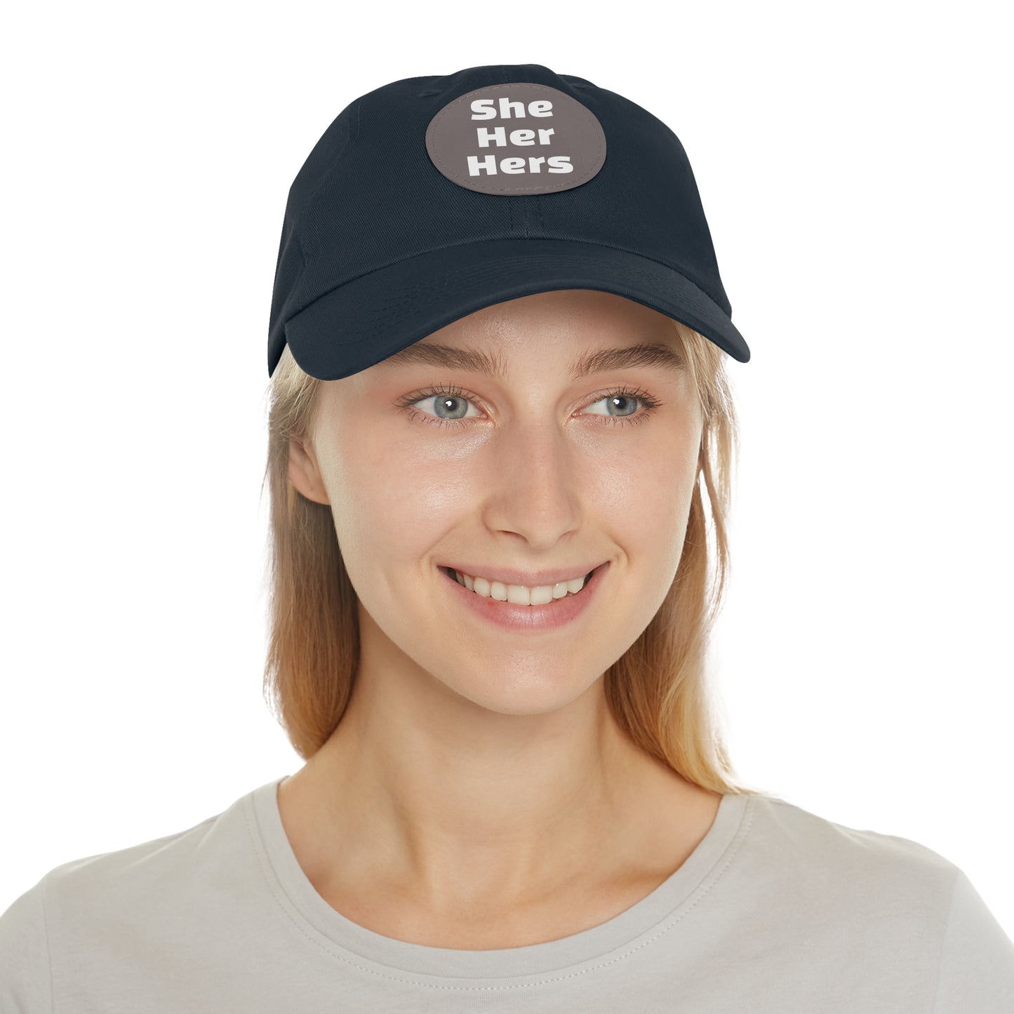 She/Her/Hers She Her Hers Pronouns Dad Hat with Round Leather Patch