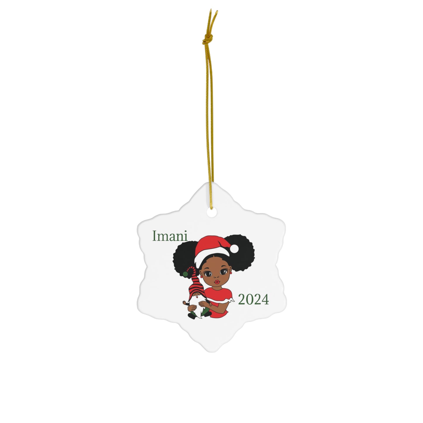 Personalized Little Black Girl with Afro Puffs Ornament - Four Shapes: Circle Heart Snowflake Star - Custom Christmas Holiday Decor