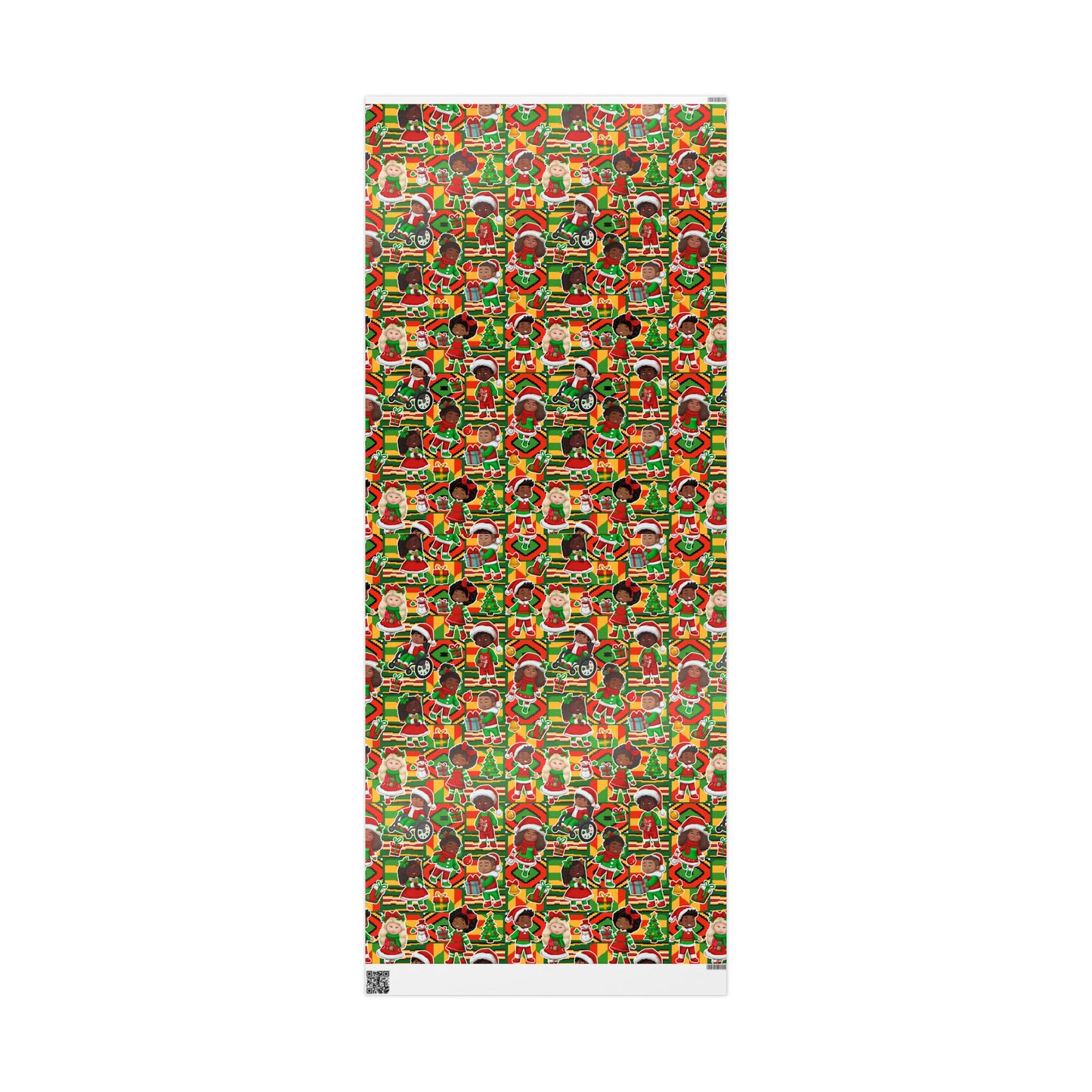 Black and Albino Black Children's Christmas Wrapping Paper with Kente Background - Multicultural Gift Wrap