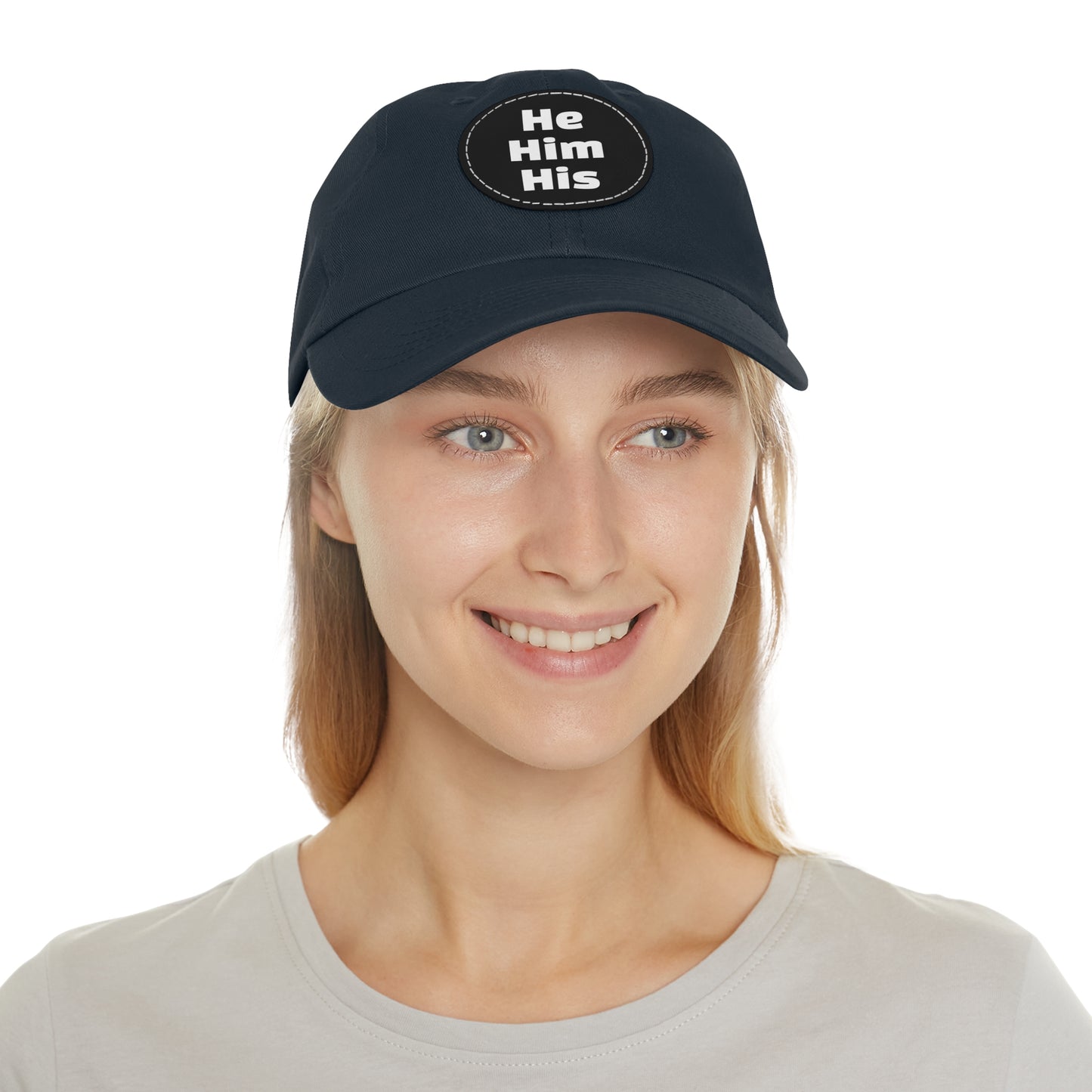 He/Him/His He Him His Pronouns Dad Hat with Round Leather Patch