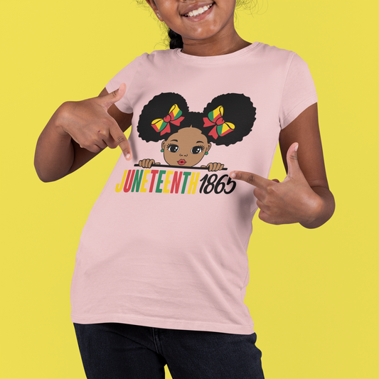 Little Black Girl with Afro Puffs Juneteenth 1865 Unisex T-Shirt - Celebrate Black Culture and Black History - End of Slavery June 19th